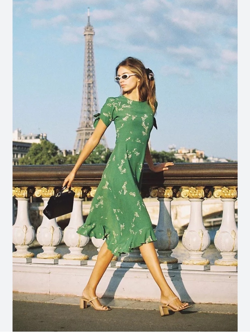 Faithfull The Brand Emilia Midi Dress Myrtille Floral Print Green L